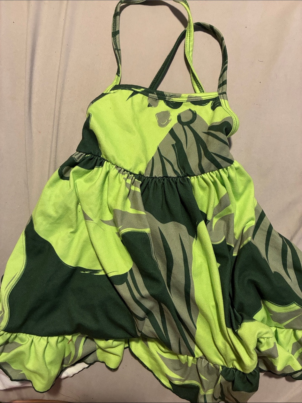 Homegrown Neon Lime and Dark Green Camouflage Halter Dress